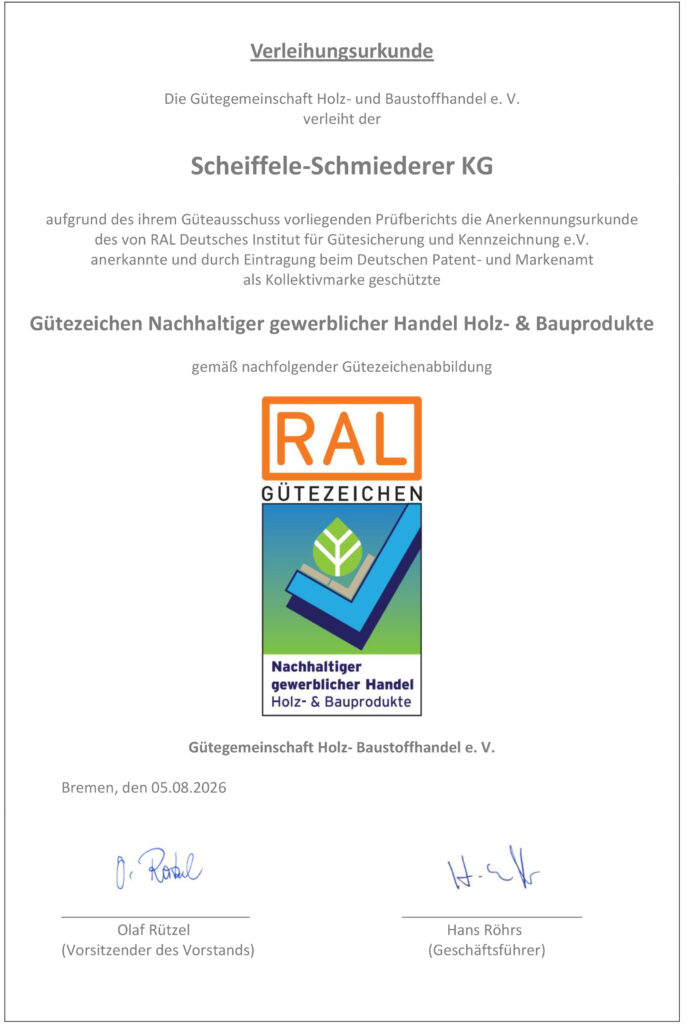 Verleihungsurkunde Nachhaltiger gewerblicher Handel